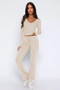 Stylish Women's Loungewear Set with Flared Pants and Crop Top