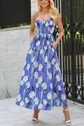 High Waist Floral Print Pocketed A-line Maxi Cami Dress
