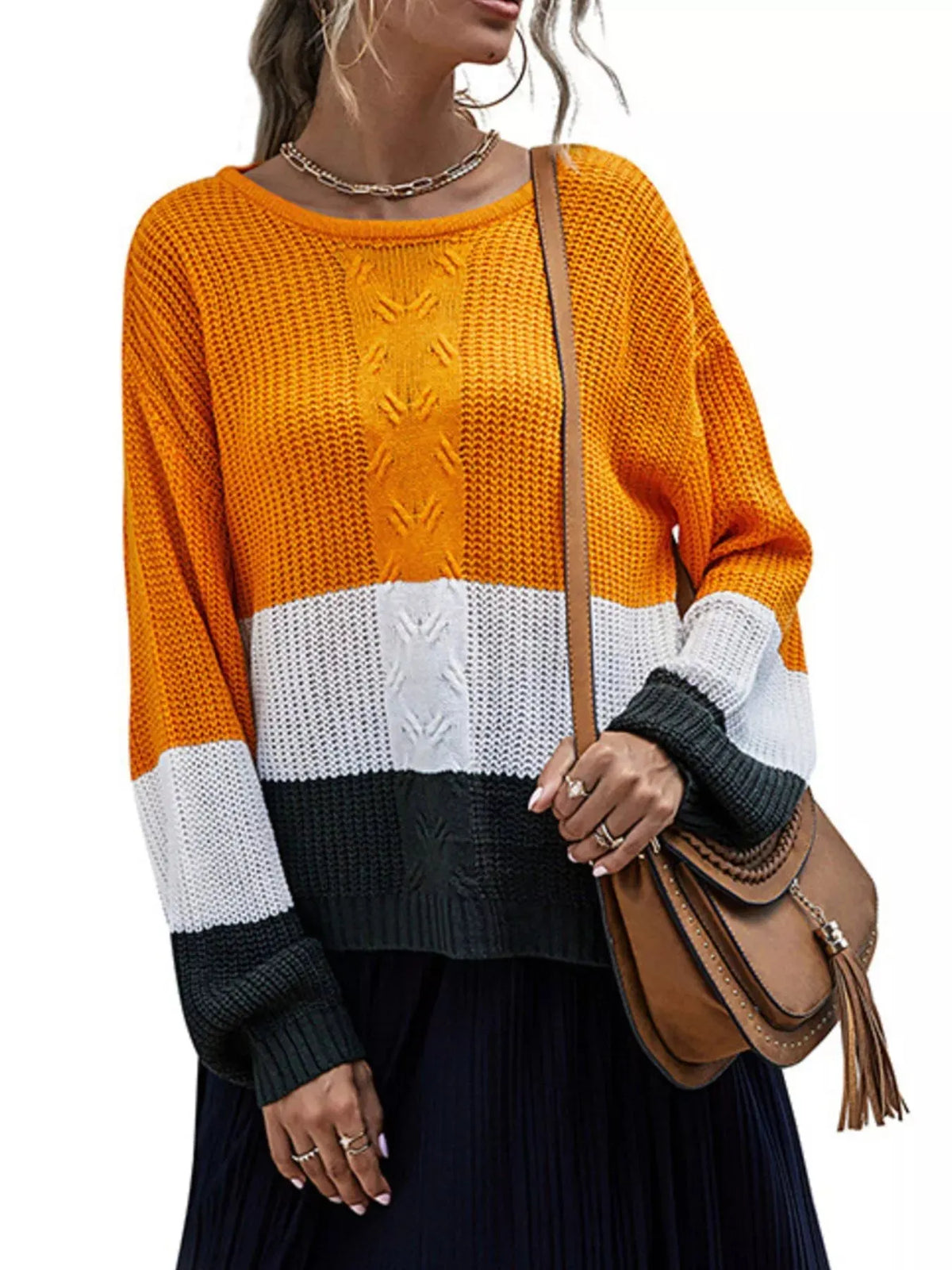 Color Block Round Neck Sweater
