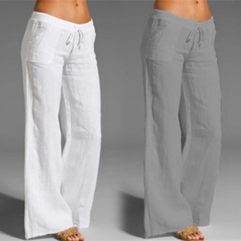 Women's Casual Solid Color Cotton Wide-Leg Pants