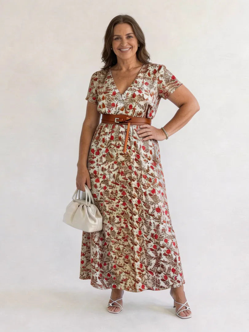 Lyra | Elegant Floral V-Neck Midi Dress