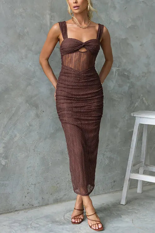 Twist Knot Cut Out Ruched Bodycon Maxi Cami Dress