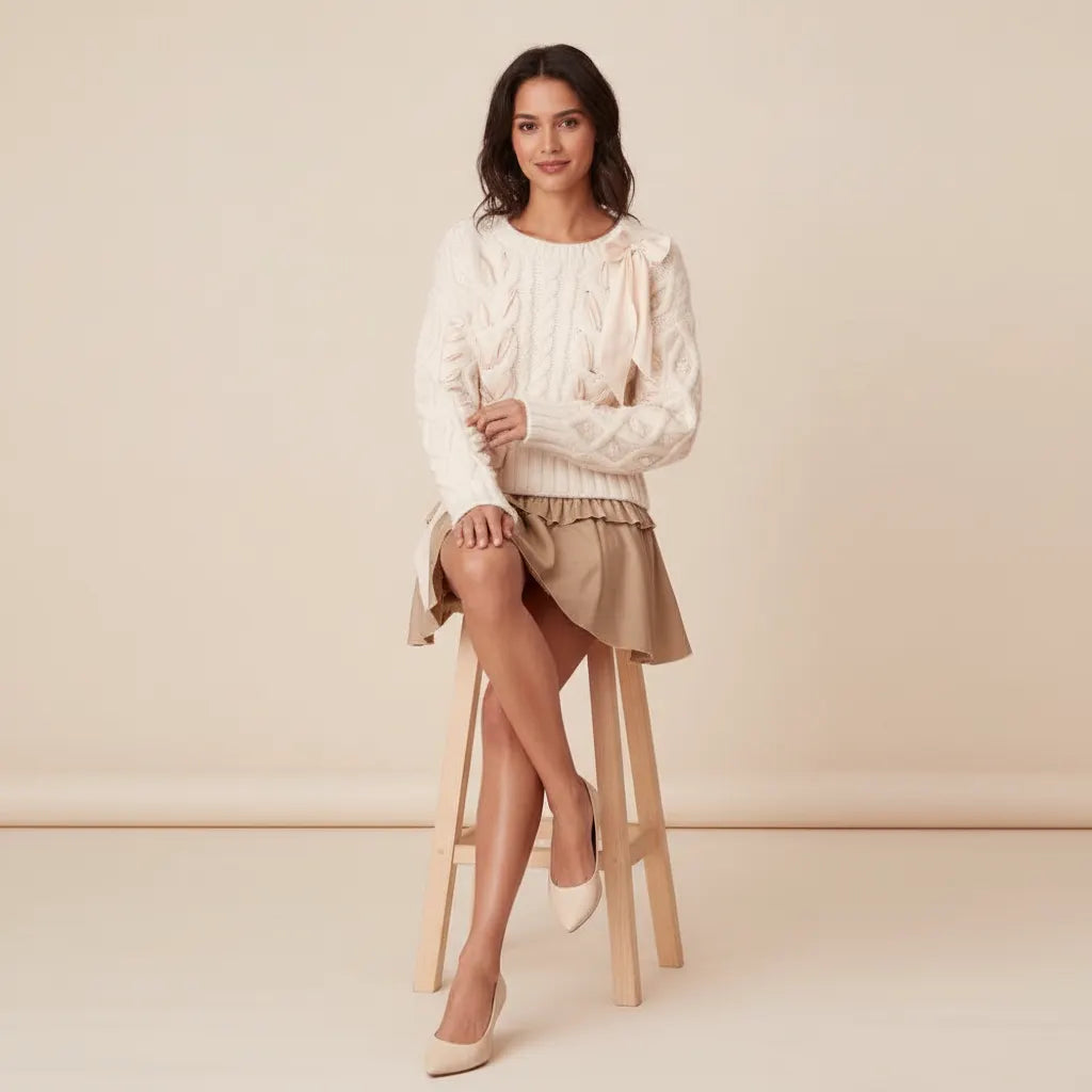Florina Zeitloser Zopfmuster Pullover mit Schleife
