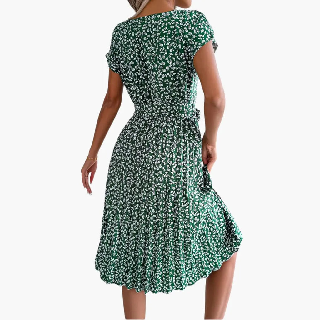 Womenâ€™s Summer Dress with Belted Waist and Floral Print