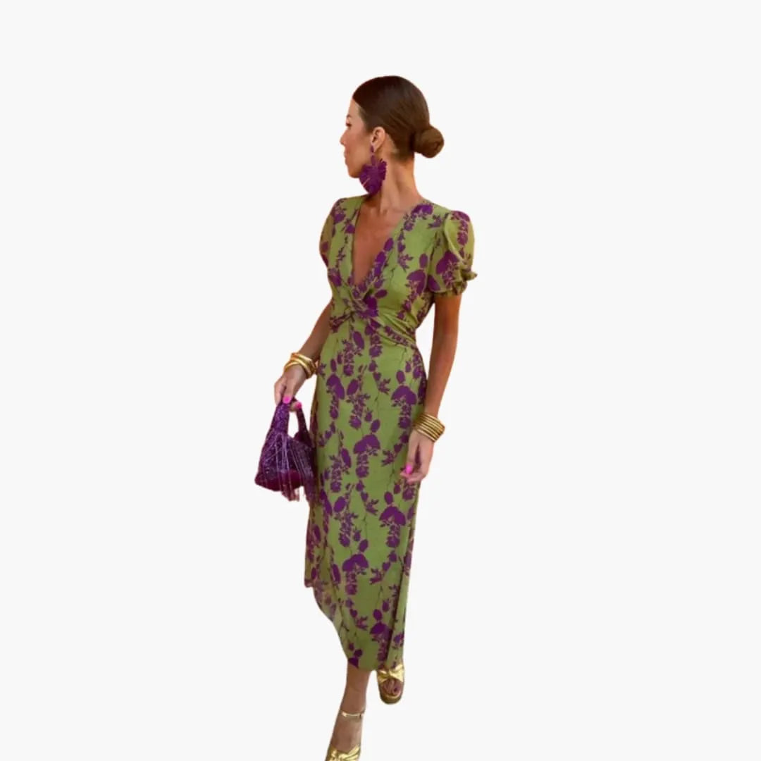Womenâ€™s Floral Wrap Dress with Puff Sleeves