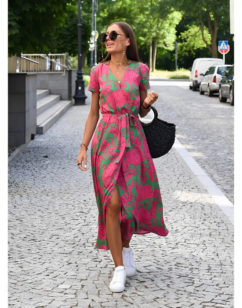 Kjole med blomsterprint forår/sommer