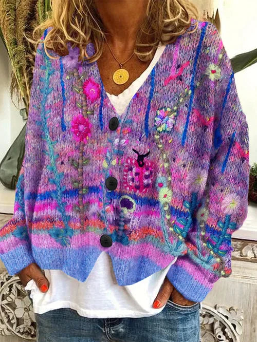 W&W - Retro-Cardigan fÃ¼r Damen - Bedruckter Stil
