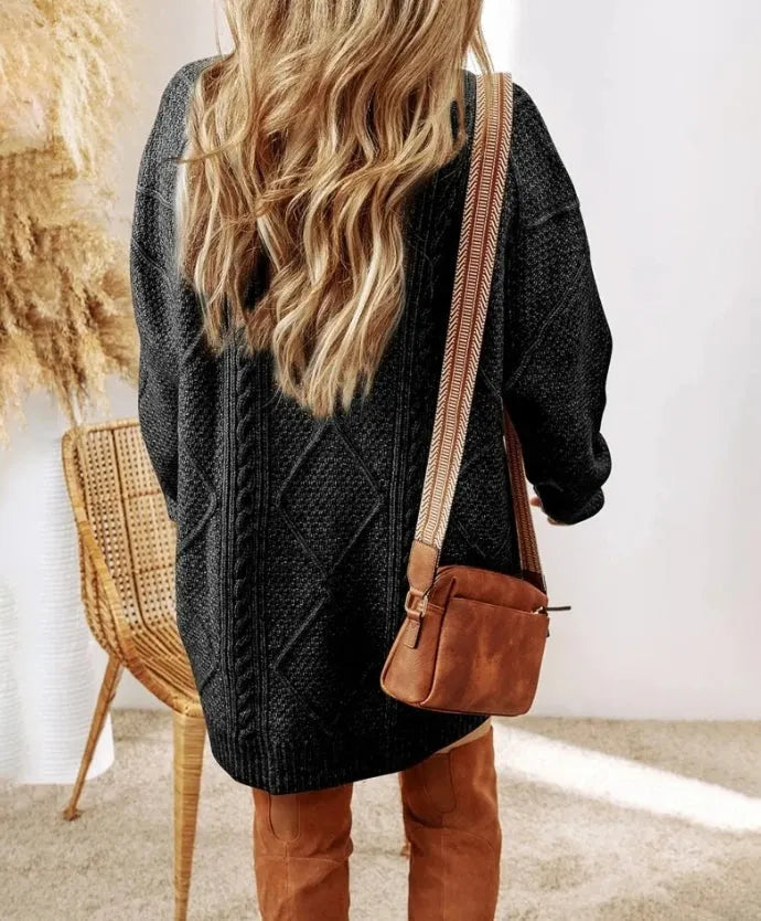 Women's Cable Knit Oversized Jumper Dress with Ribbed Cuffs