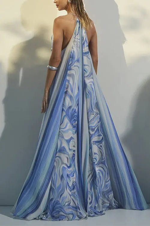 Halter Sleeveless Printed Swing Maxi Vacation Dress