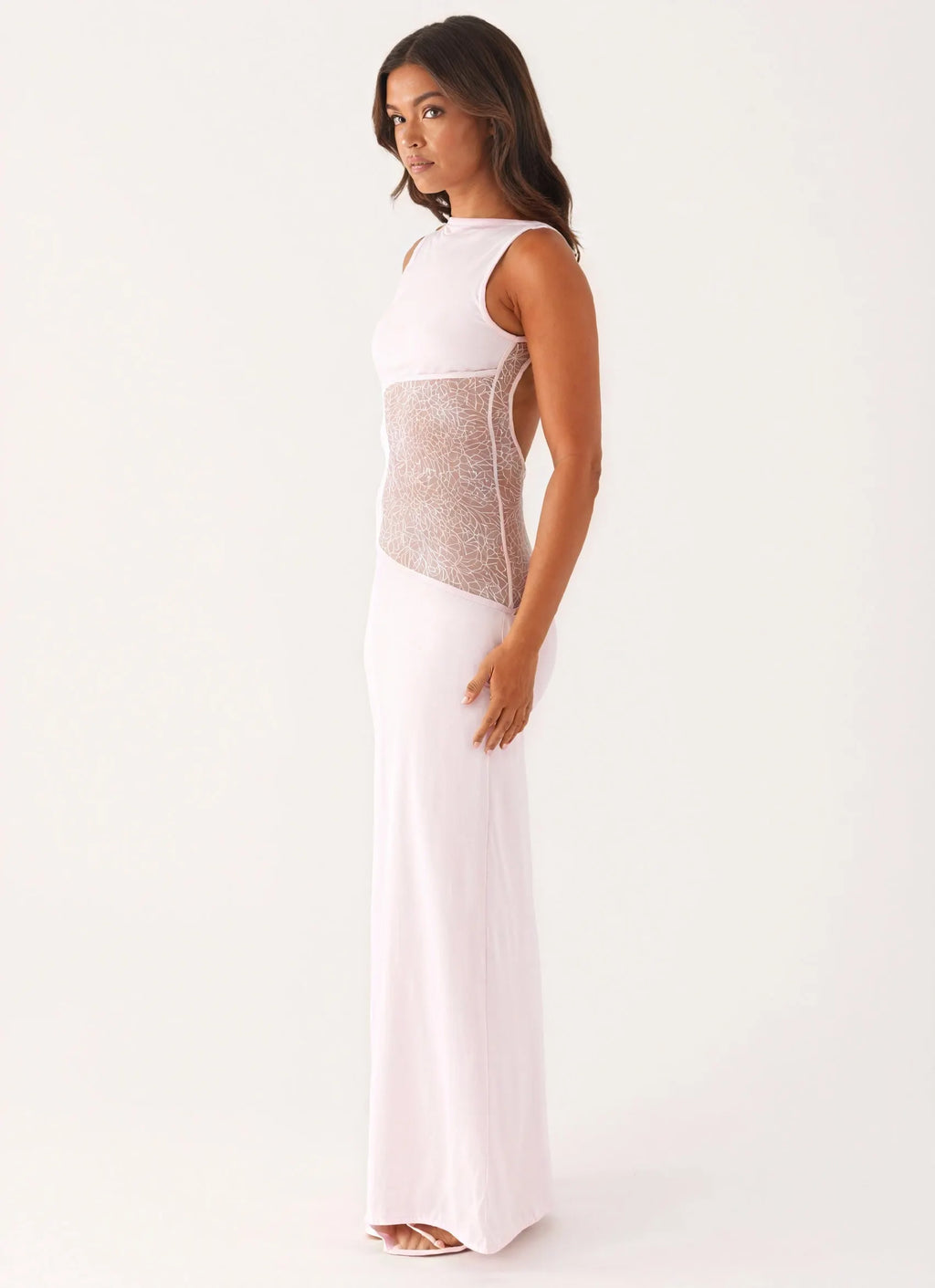 Ärmelloses Maxikleid mit exquisitem Spitzenpanel