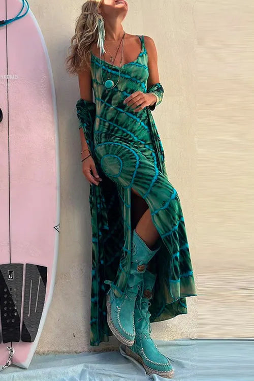 Side Slit Tie Dye Maxi Cami Dress