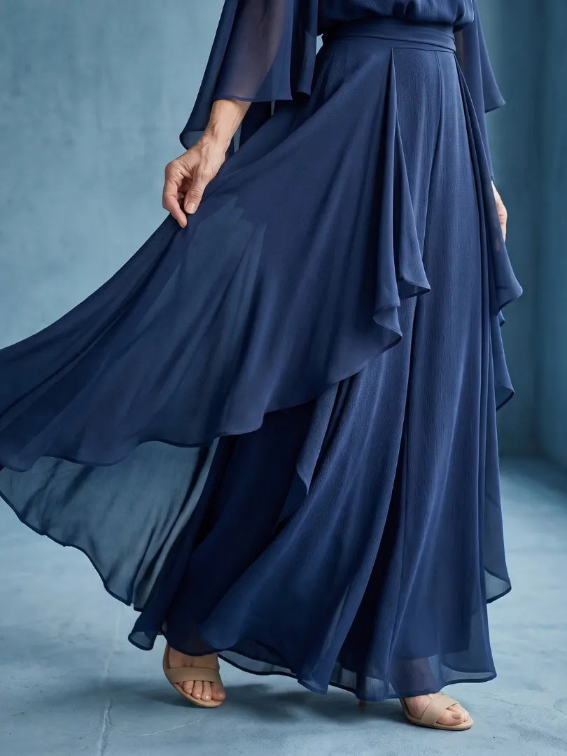 Desta | Layered Sleeve Drape Waist Midi Dress