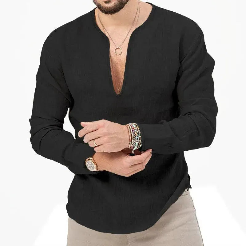 Herren Leinen Langarmhemd