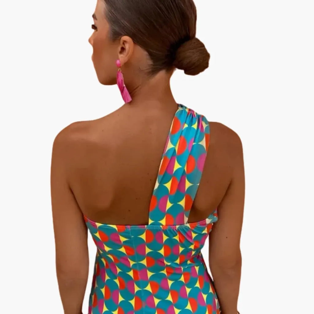 Womenâ€™s Dress with Asymmetric Neckline and Lightweight Material
