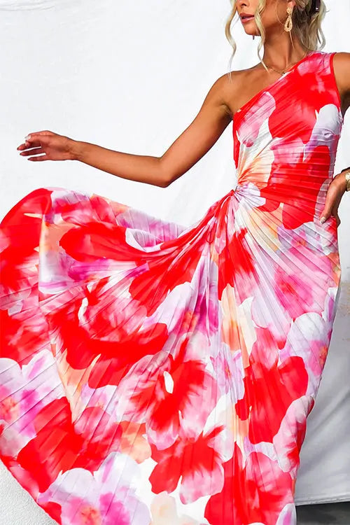 Womenâ€™s Summer Dress with One-Shoulder and Pleated Design