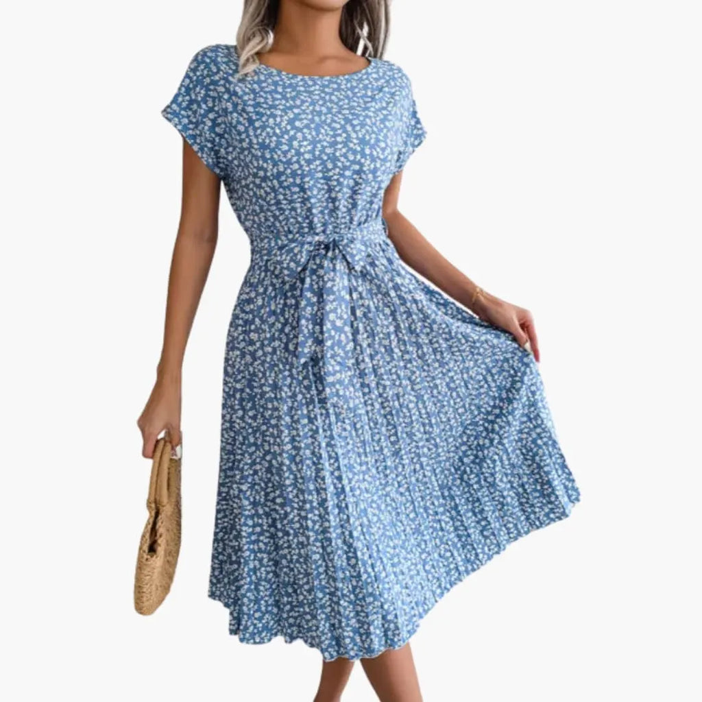Womenâ€™s Summer Dress with Belted Waist and Floral Print