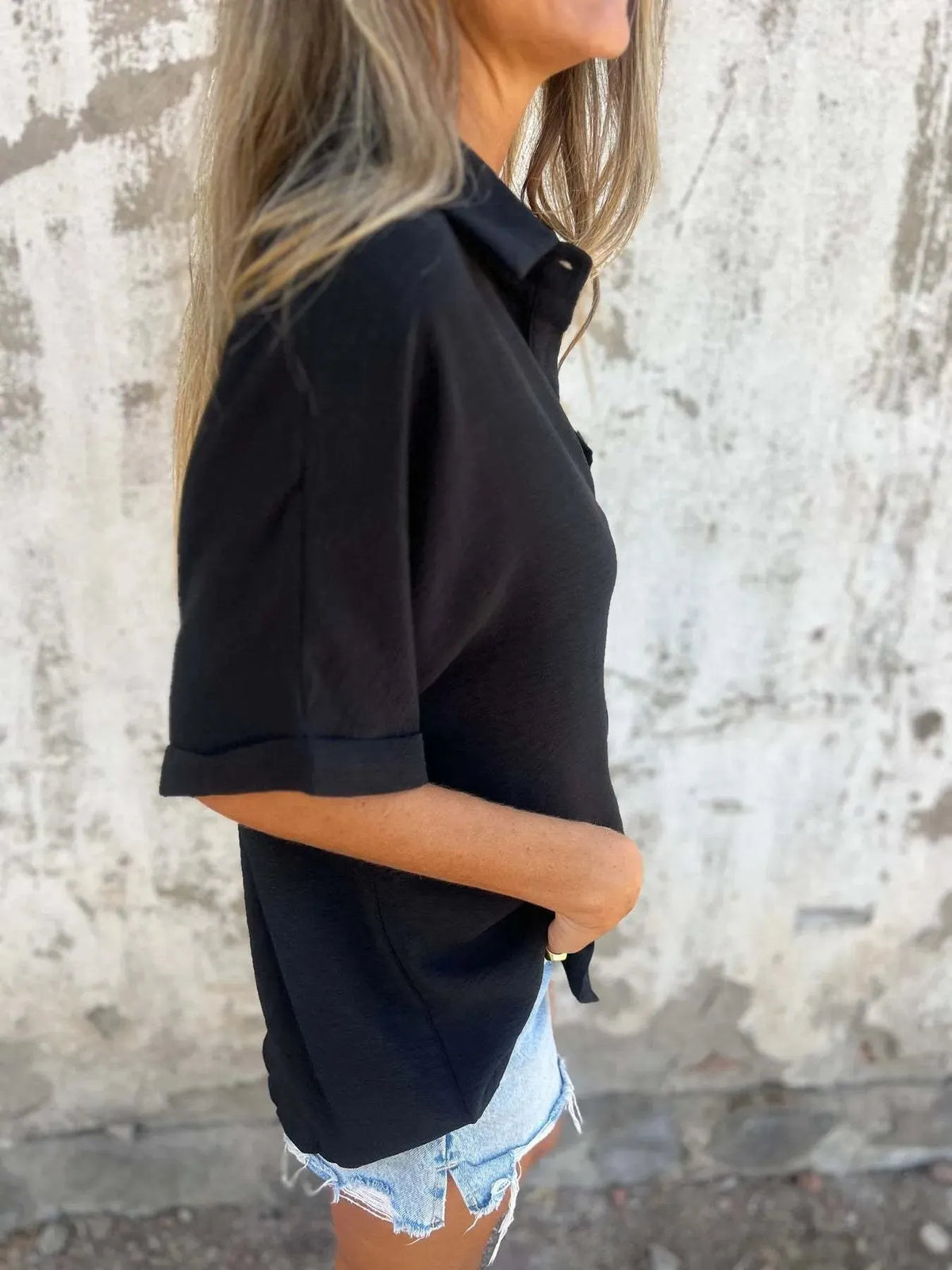Full Size Casual Button Down Short Sleeve Loose Shirt Plus Size