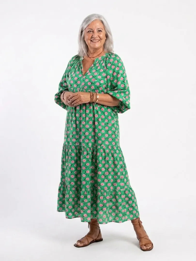 Fiora | Floral Print V Neck Tiered Midi Dress