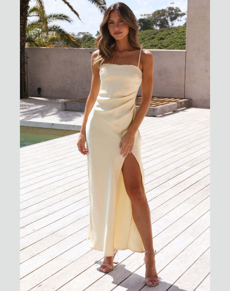 Elegant Women's Dress with Spaghetti Straps and Side Slit