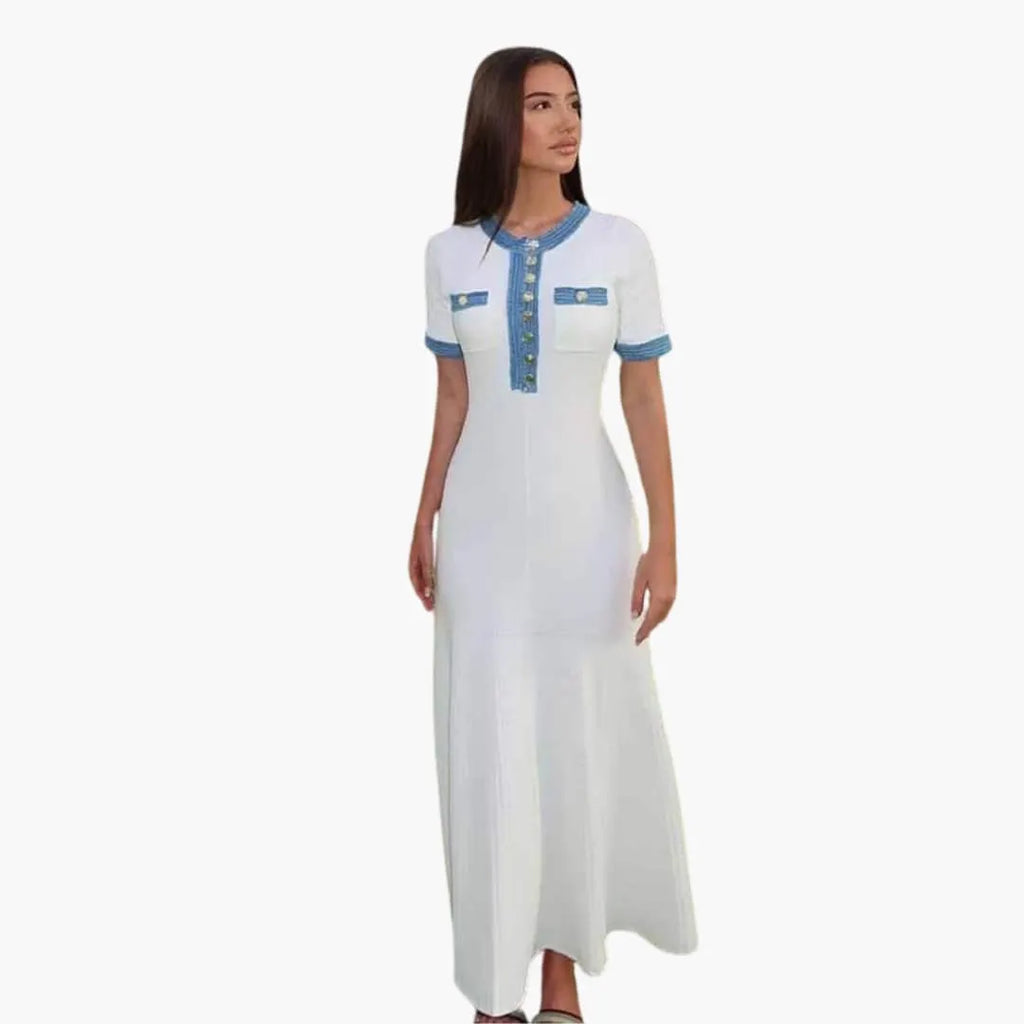 Womenâ€™s Knit Maxi Dress with Button-Down Front and Long Sleeves