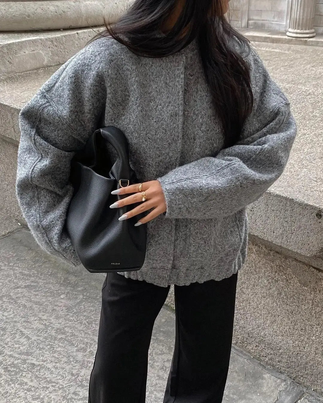 Johanna | Modische Graue Tweed-Winterjacke