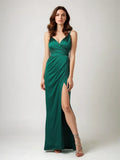 Arietta | Luxury Satin Maxi Dress with V-neck and Slit