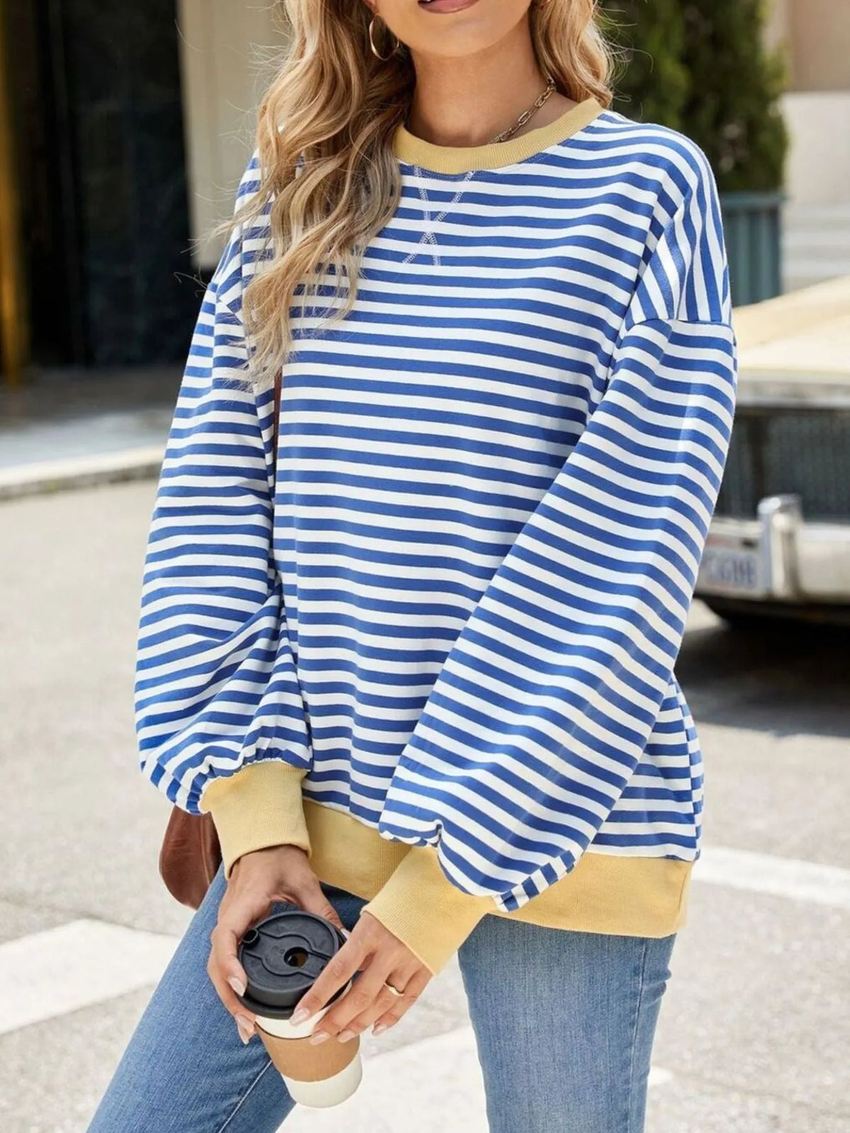 Striped Crew Neck Long Sleeve Sweatshirt