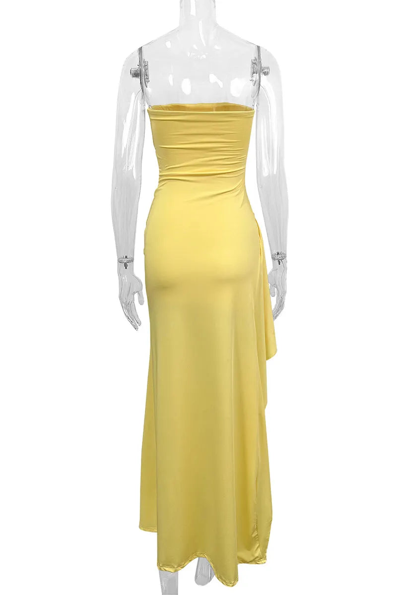 Sexy Slit Flounce Strapless Evening Dresses