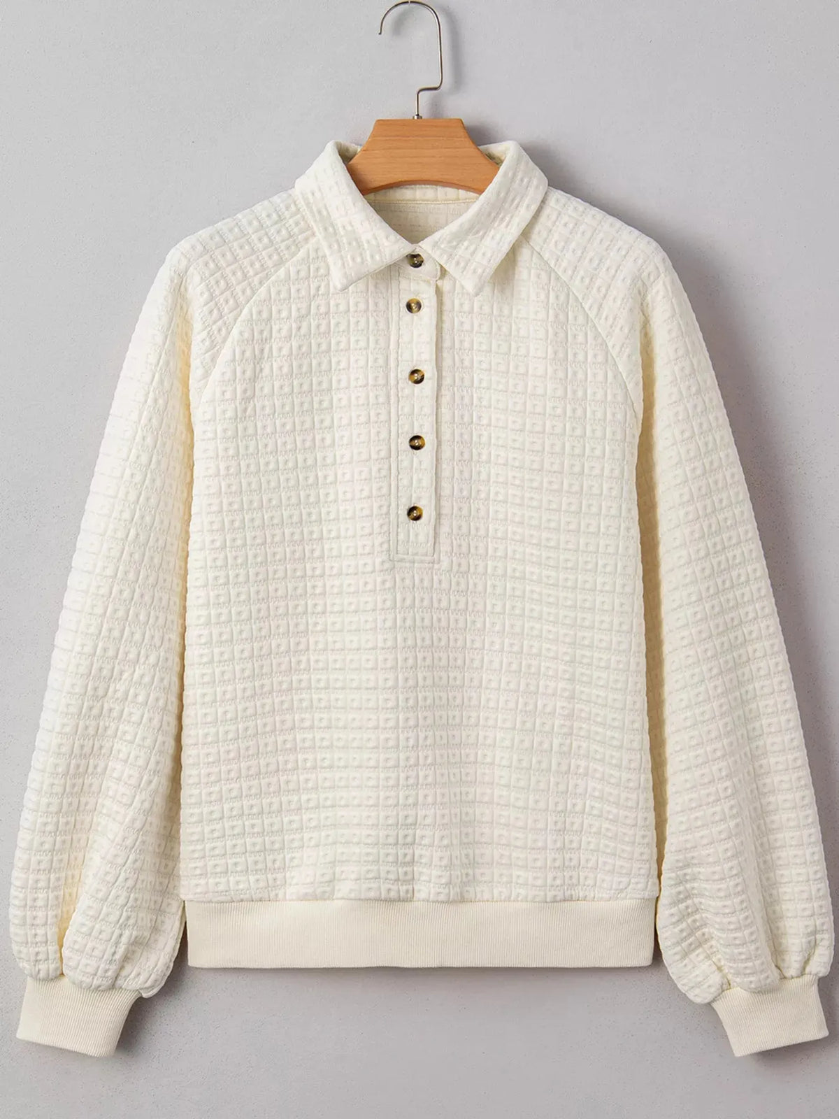 Textured Half Button Collared Sweatshirt