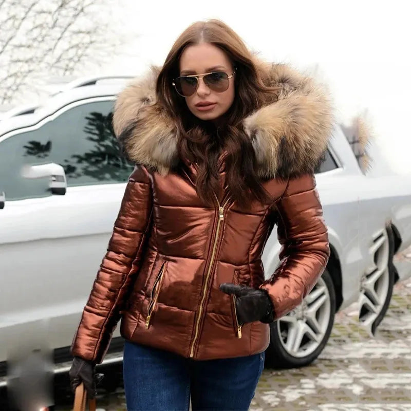- Paris -Stylische Jacke mit Kunstfellfutter, Kapuze und Kragen