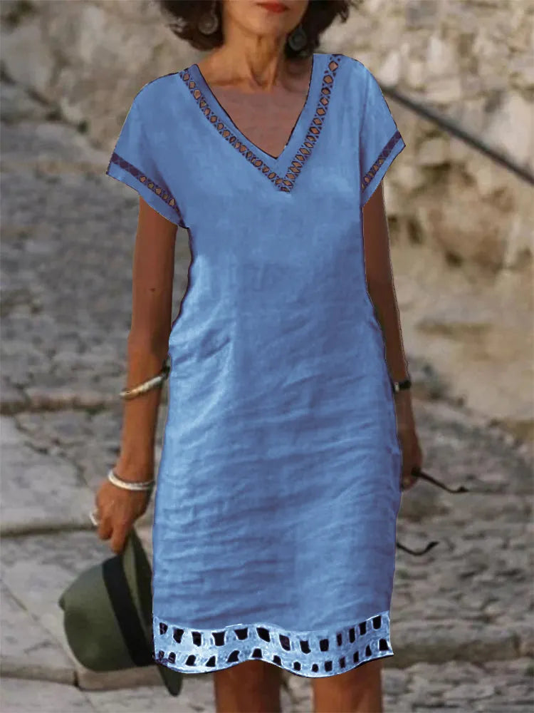 Casual Solid Color Lace Patchwork  Dress