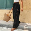Pantalon d'Ã©tÃ© Ã  cordon nouÃ© et dÃ©coupes florales latÃ©rales