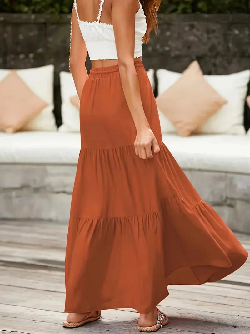 Maxi Skirt for Women with Drawstring and Summer Style