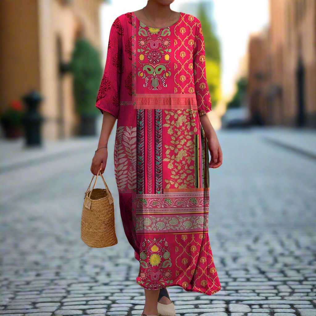 Damen Boho-Kaftankleid mit fließender Silhouette und Beinschlitz