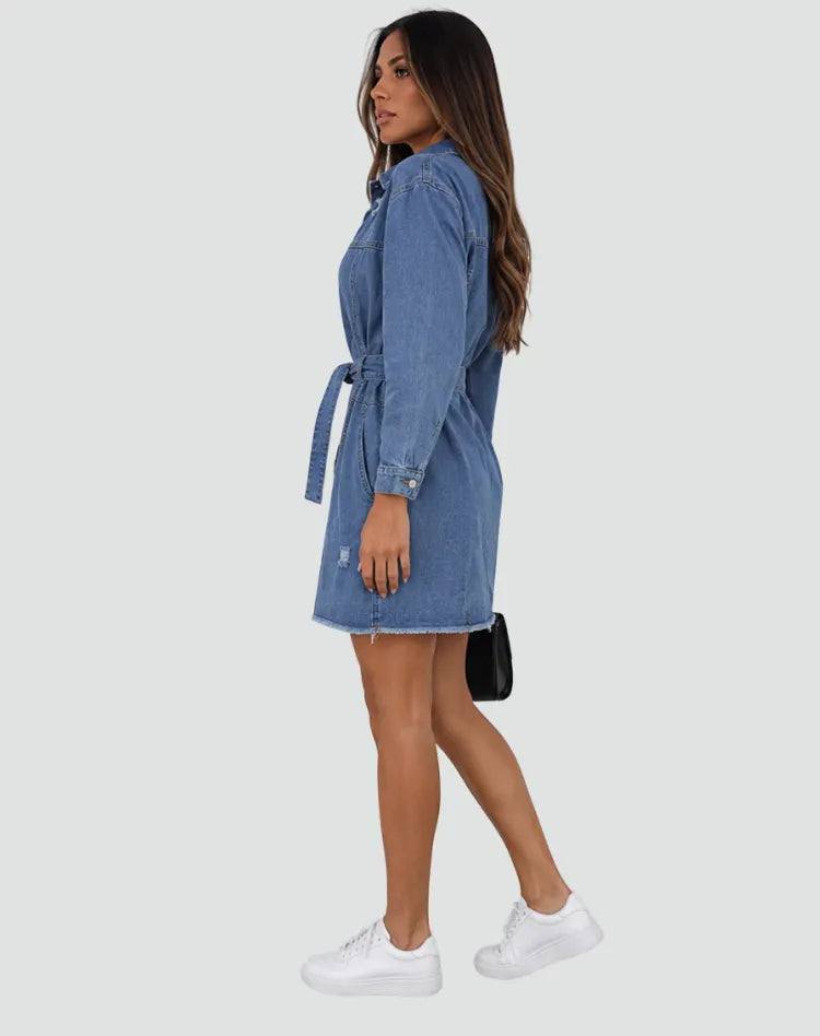 Bett | Denim Dress with Button Closure and Waist Accent