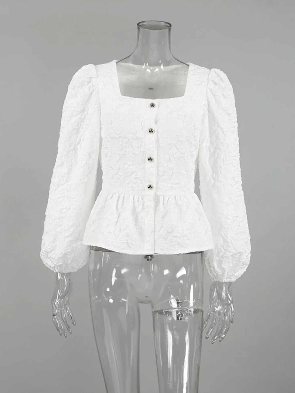 Textured Square Neck Balloon Sleeve Shirt