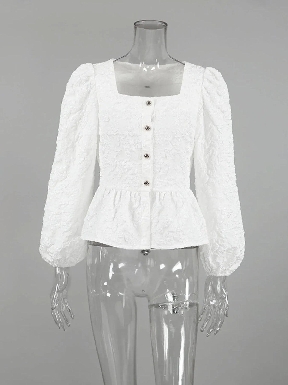 Textured Square Neck Balloon Sleeve Shirt