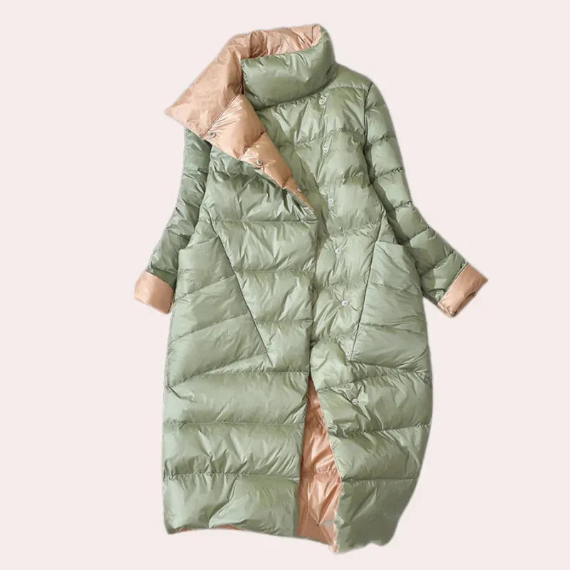 Zweifarbiger Oversized-Puffer-Mantel – Wadenlang