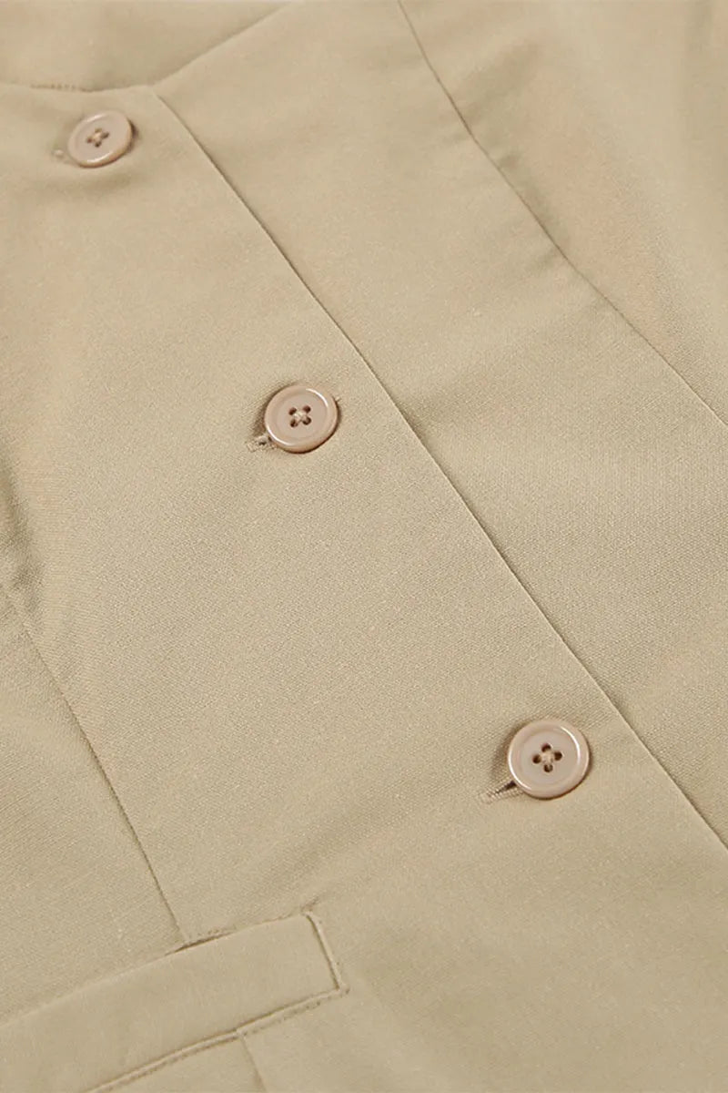 Casual Simplicity Solid Pocket Buttons Oblique Collar Sleeveless Two Pieces