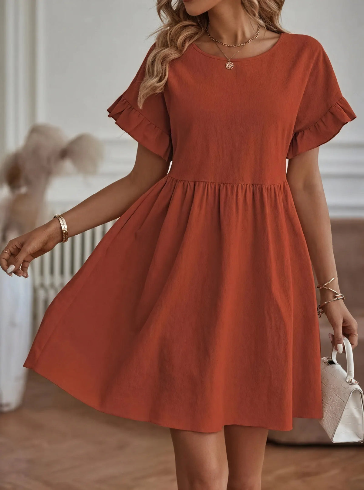 A-Linien Kleid mit Rüschenärmeln und Taillierung