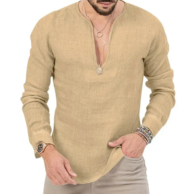 Herren Leinen Langarmhemd
