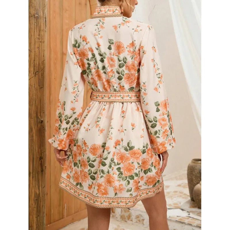 ELVIRE | Bohemian Gebloemde Korte Vrouwenjurk Met Ceintuur â€“ Licht, Elegant & Vrouwelijk