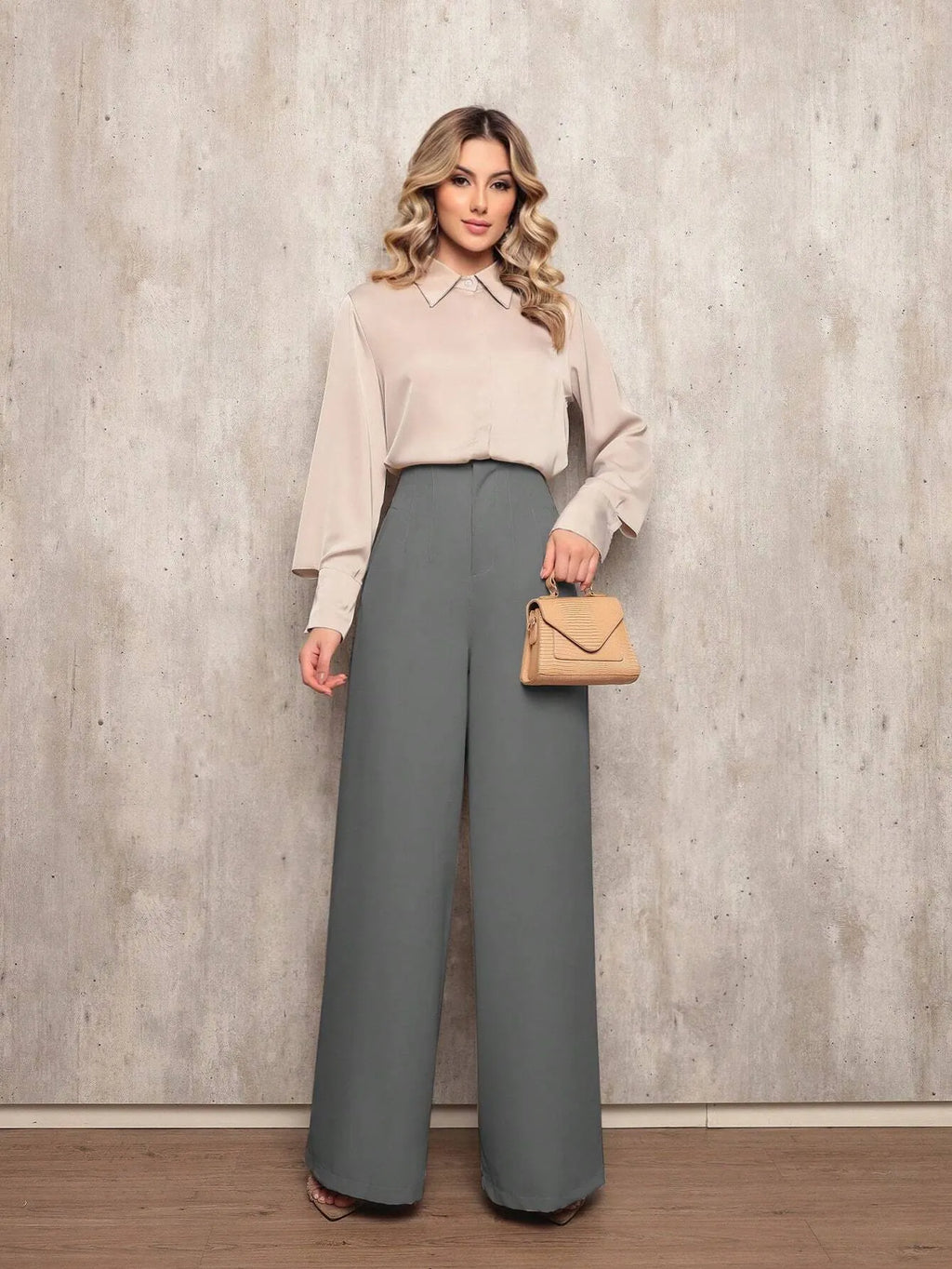 CalÃ§a Feminina Alfaiataria Pantalona Chumbo