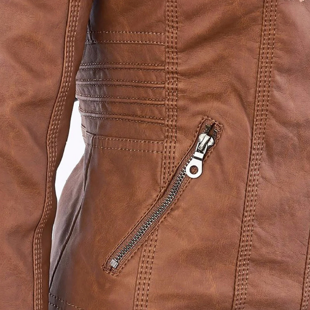 Dames casual gewatteerde leren jas – stijlvol, warm & praktisch met dubbele rits