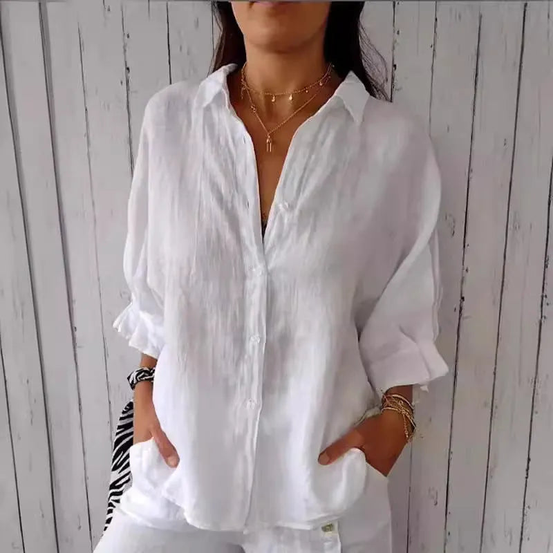 Damen Leichte Leinenbluse