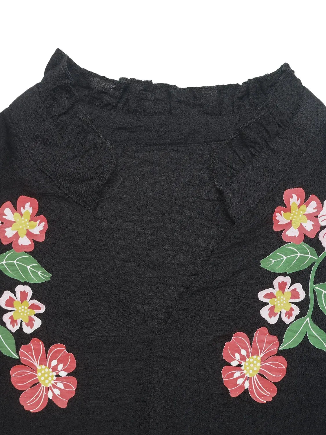 Floral Puff Sleeve Notched Blouse