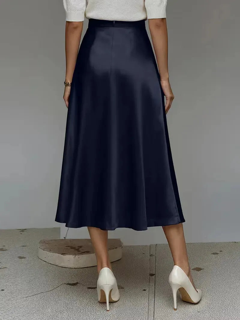 Satin Skirt for Women with High Waist and Midi Length
