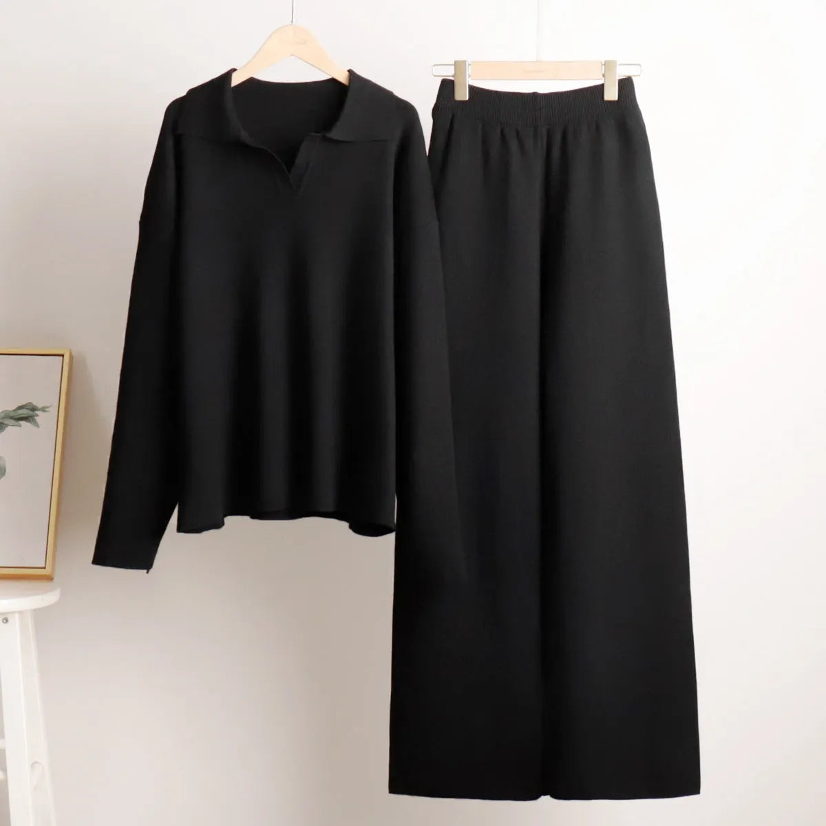 Sandy | Lounge Set with Wide Pants and Polo Sweater