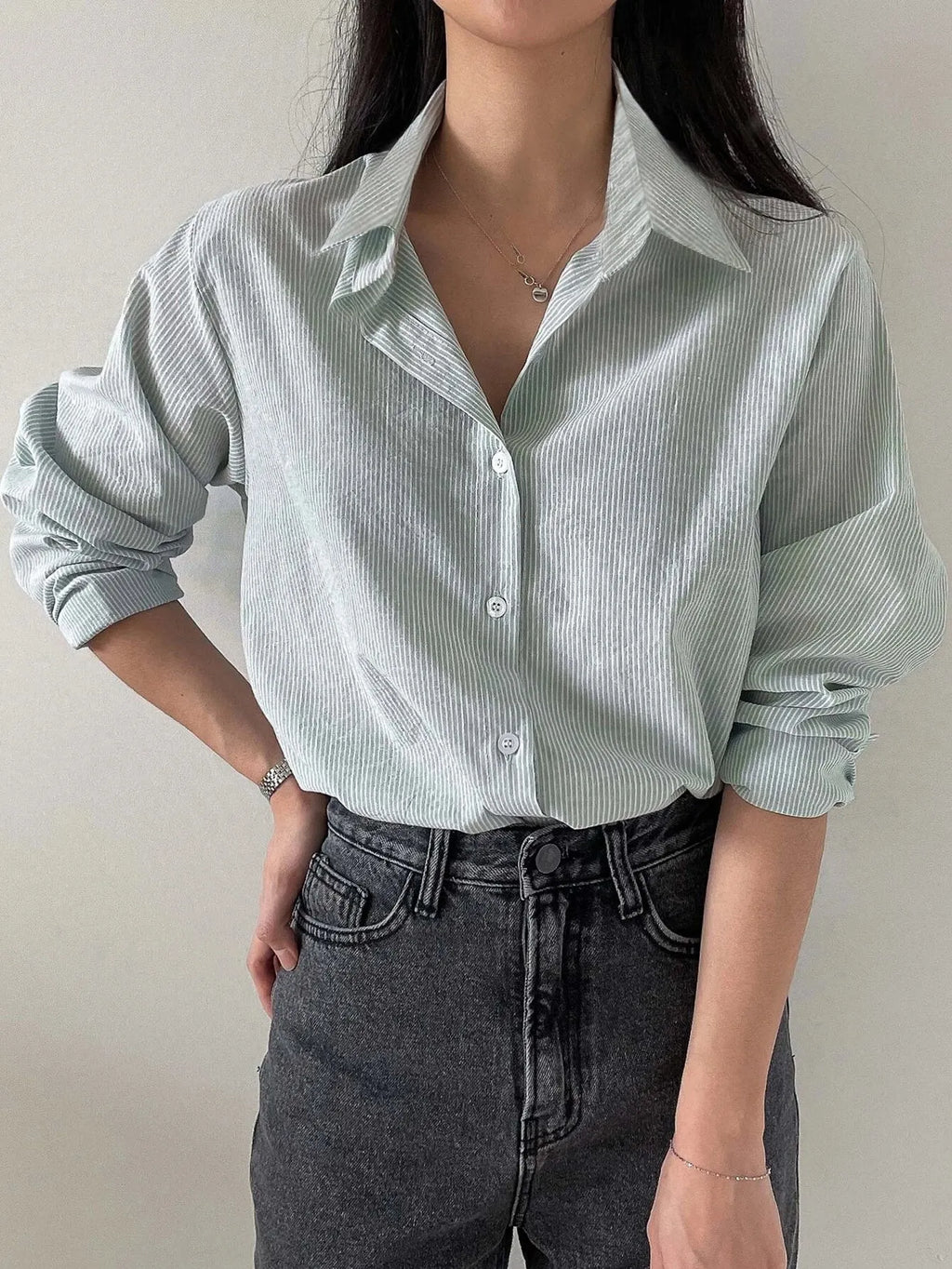 Blusa Feminina Manga Longa Modelo Camisa Verde
