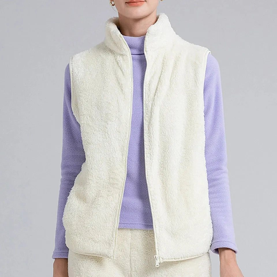 Warm Teddy Women's Bodywarmer with Zipper and High Collar
